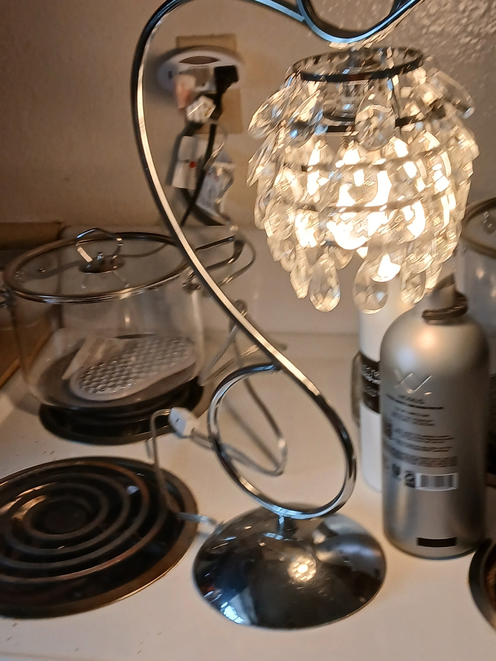 Crystal Teardrop Accent Table Lamp - Silver Finish